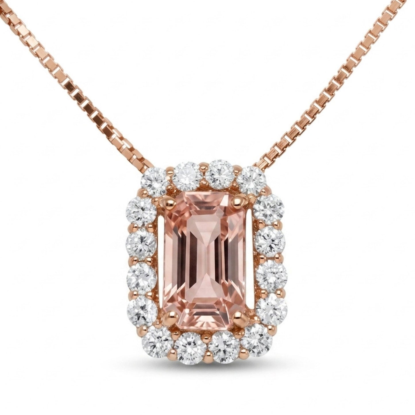 18K 1.03ct Emerald Cut Unheated Padparadscha 0.30cttw White Diamonds Necklace GIA #6445945083