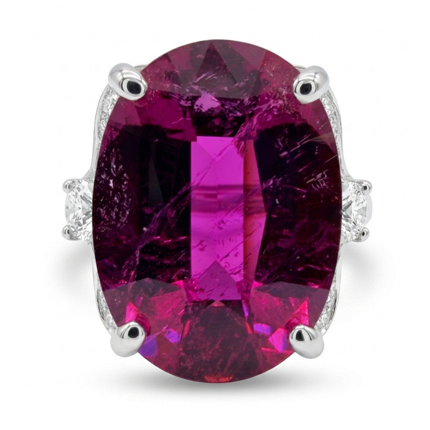 14K 12.30ct Oval Private Collection Copper Bearing Tourmaline 0.93cttw VS White Diamonds Ring