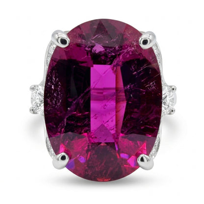 14K 12.30ct Oval Private Collection Copper Bearing Tourmaline 0.93cttw VS White Diamonds Ring