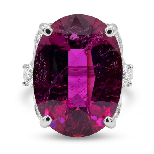 14K 12.30ct Oval Private Collection Copper Bearing Tourmaline 0.93cttw VS White Diamonds Ring