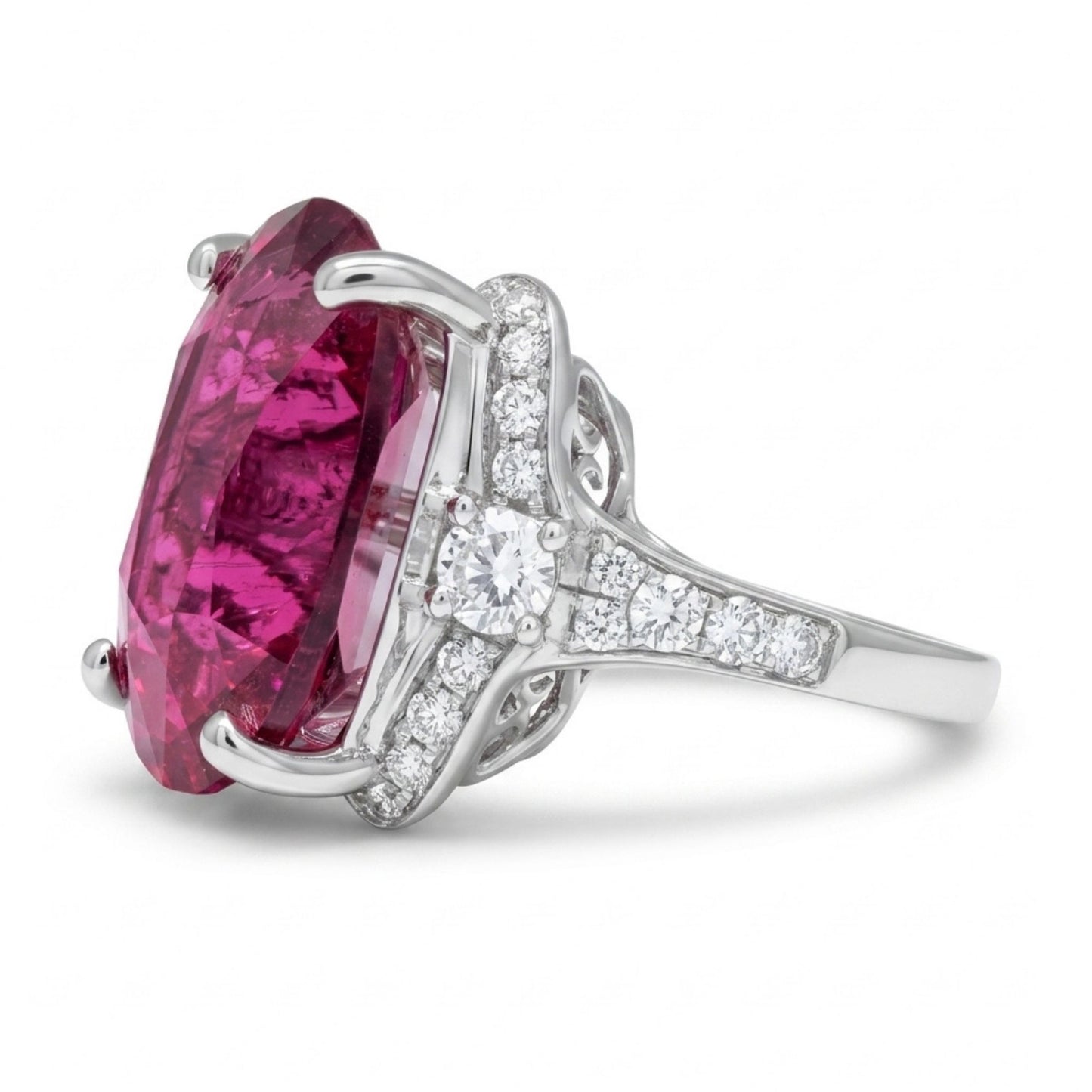 14K 12.30ct Oval Private Collection Copper Bearing Tourmaline 0.93cttw VS White Diamonds Ring