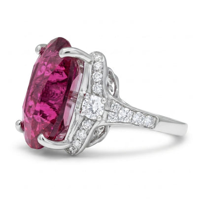 14K 12.30ct Oval Private Collection Copper Bearing Tourmaline 0.93cttw VS White Diamonds Ring