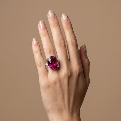 14K 12.30ct Oval Private Collection Copper Bearing Tourmaline 0.93cttw VS White Diamonds Ring