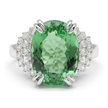 14K 3.87ct Oval Green Paraiba 0.45cttw VS White Diamonds Ring