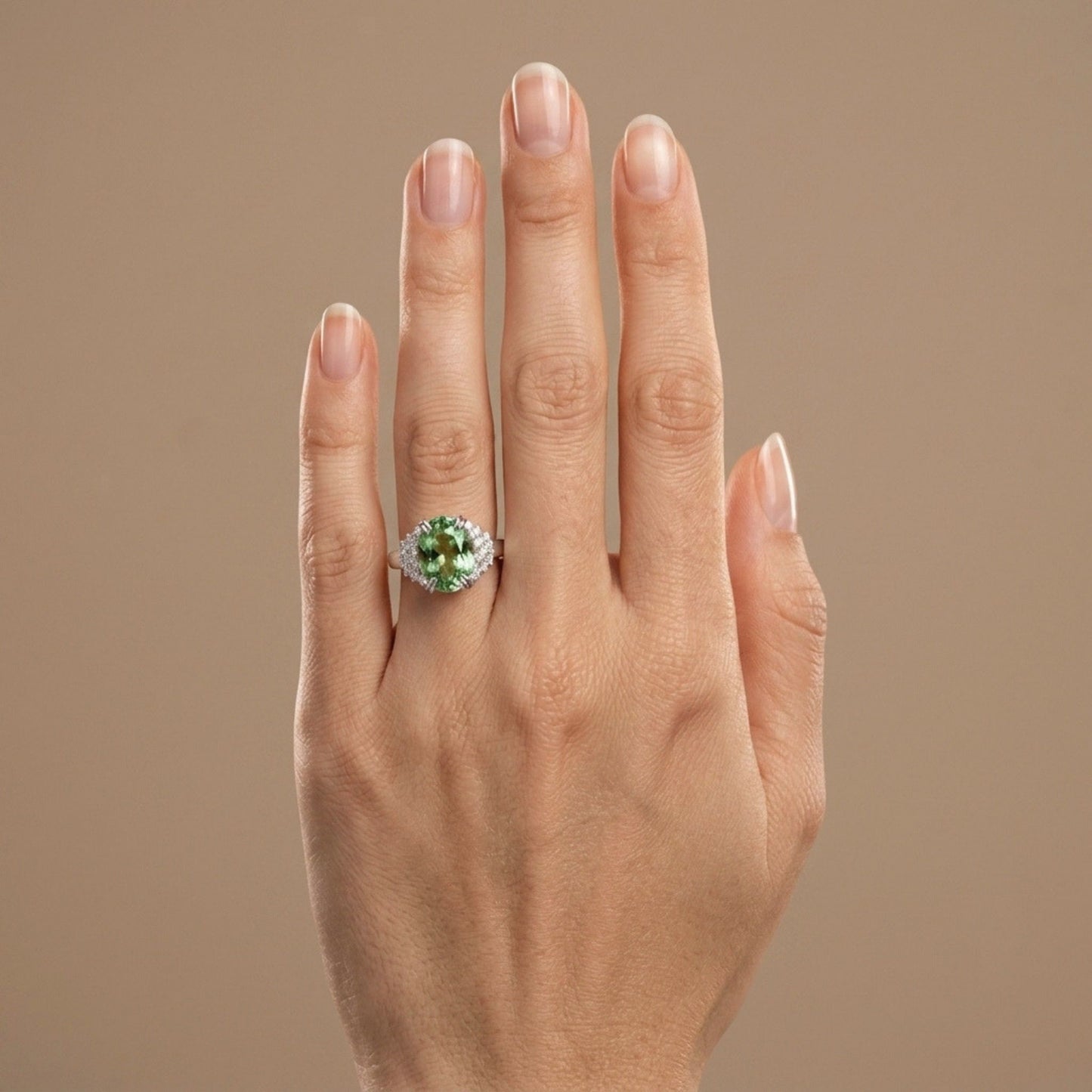 14K 3.87ct Oval Green Paraiba 0.45cttw VS White Diamonds Ring