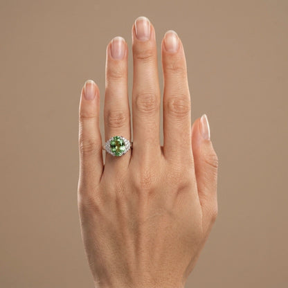 14K 3.87ct Oval Green Paraiba 0.45cttw VS White Diamonds Ring