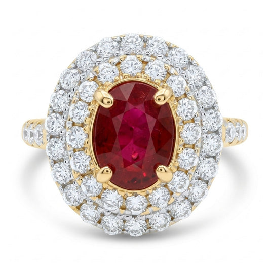 14K 1.30ct Oval Burma Ruby 0.90cttw VS White Diamonds Ring