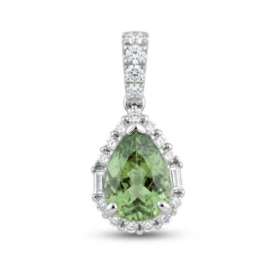 18K 1.31ct Pear Shape Green Paraiba 0.31cttw VS White Diamonds Pendant