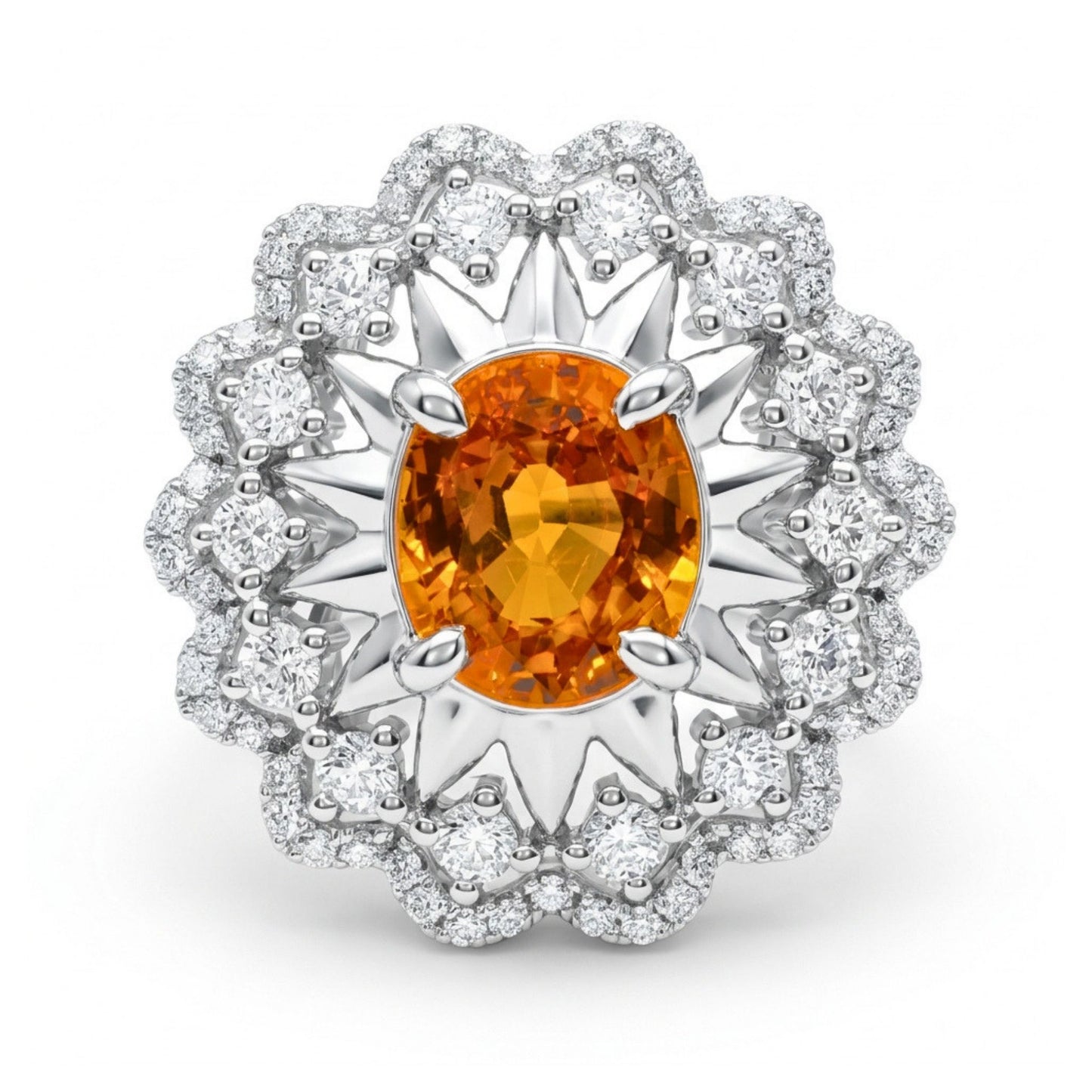 14K 2.10ct Oval Private Collection Mandarin Garnet 0.77cttw VS White Diamonds Ring