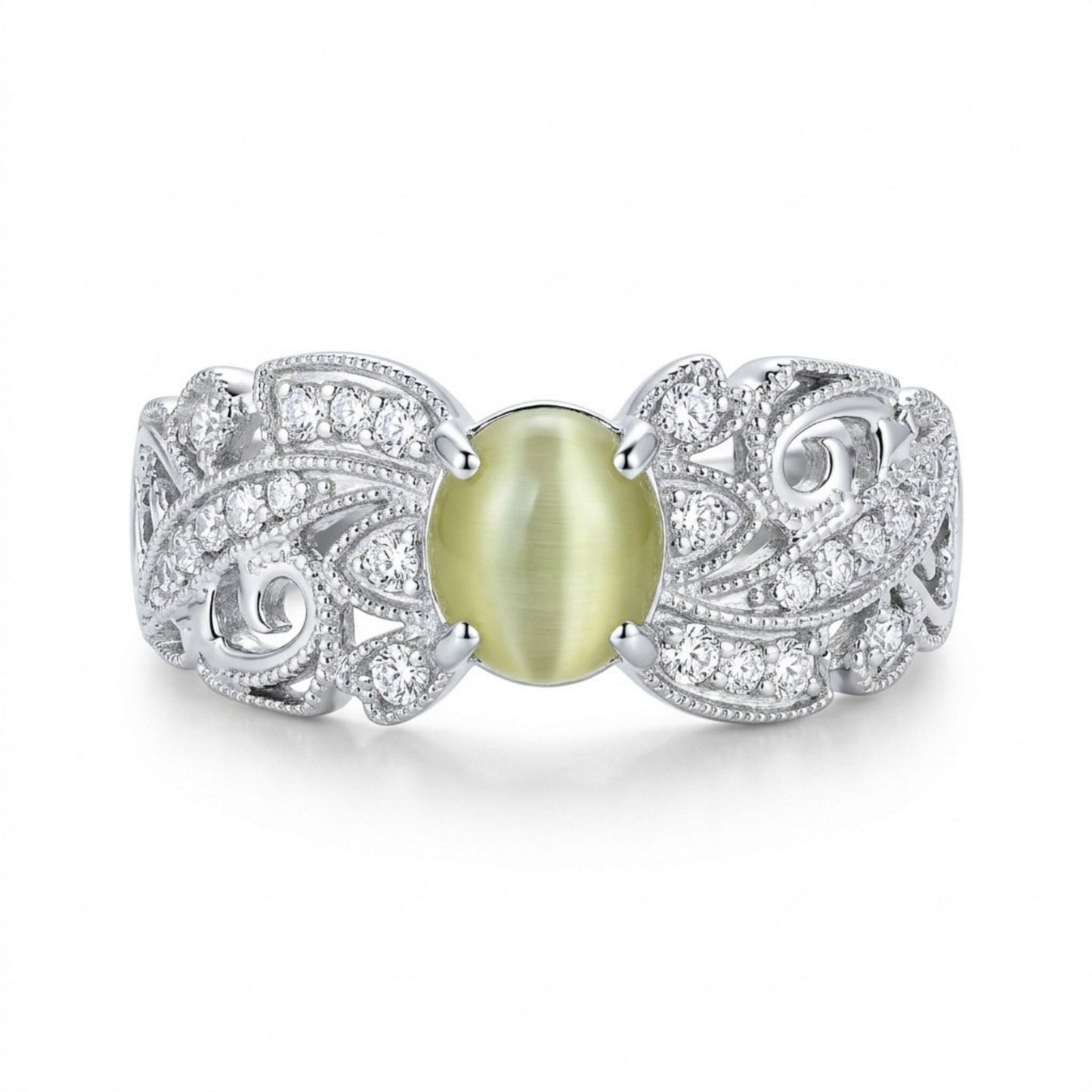 14K 1.26ct Oval Cat's Eye Chrysoberyl 0.21cttw VS White Diamonds Ring