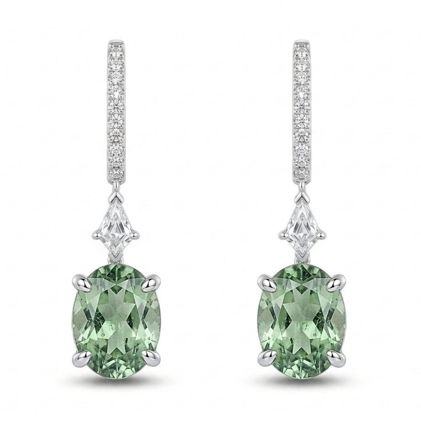 18K 1.87cttw Oval Green Paraiba 0.32cttw VS White Diamonds Drop Earrings