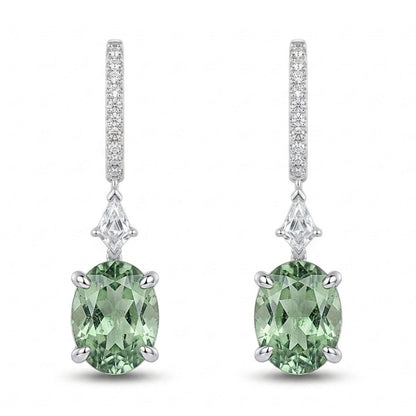 18K 1.87cttw Oval Green Paraiba 0.32cttw VS White Diamonds Drop Earrings