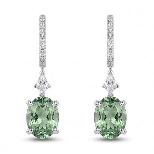 18K 1.87cttw Oval Green Paraiba 0.32cttw VS White Diamonds Drop Earrings