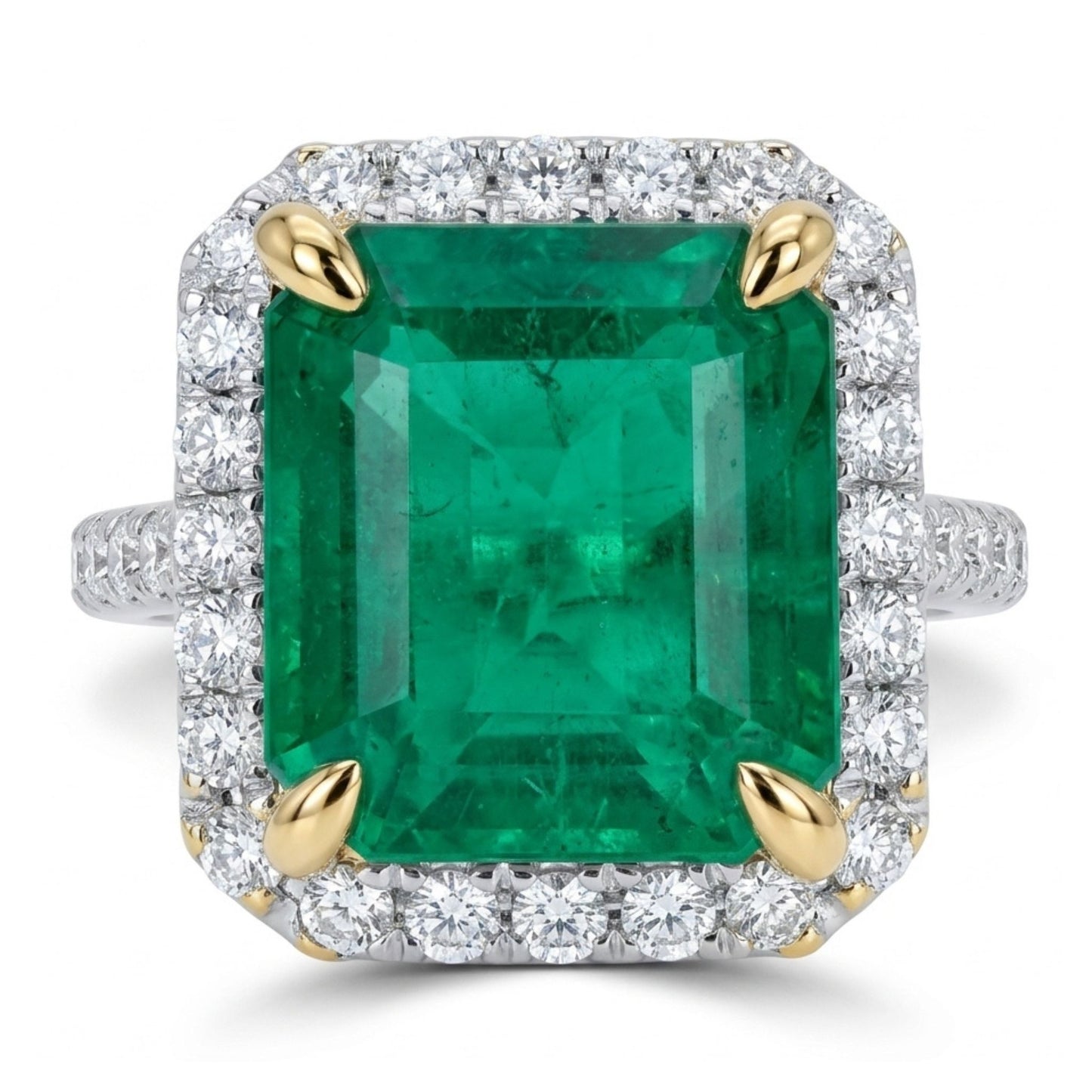 14K 5.74ct Emerald Cut Zambian Emerald 0.71cttw VS White Diamonds Ring