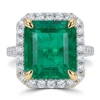 14K 5.74ct Emerald Cut Zambian Emerald 0.71cttw VS White Diamonds Ring