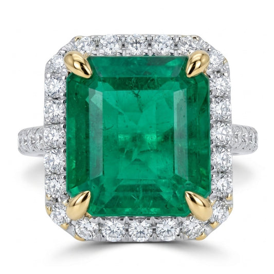 14K 5.74ct Emerald Cut Zambian Emerald 0.71cttw VS White Diamonds Ring