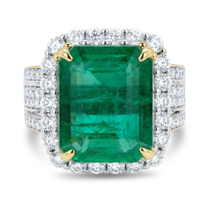 14K 5.50ct Emerald Cut Zambian Emerald 1.56cttw VS White Diamonds Ring