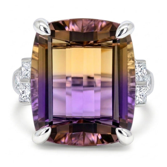 14K 7.00ct Cushion Ametrine 0.35cttw VS White Diamonds Ring
