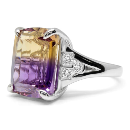 14K 7.00ct Cushion Ametrine 0.35cttw VS White Diamonds Ring