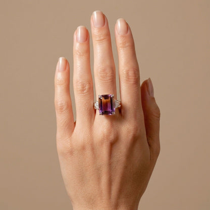 14K 7.00ct Cushion Ametrine 0.35cttw VS White Diamonds Ring