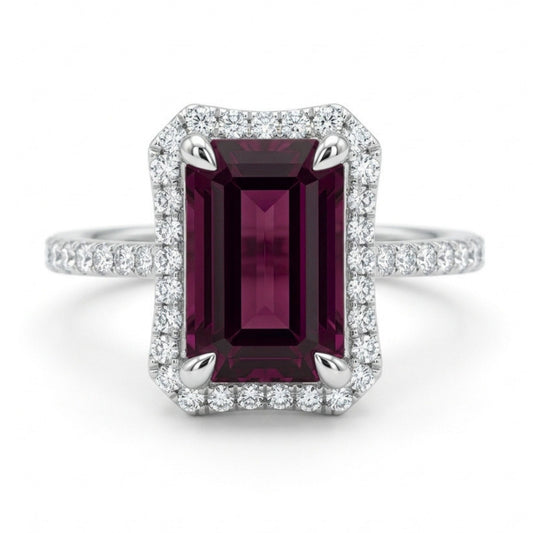 14K 3.55ct Emerald Cut Purple Spinel 0.51cttw VS White Diamonds Ring