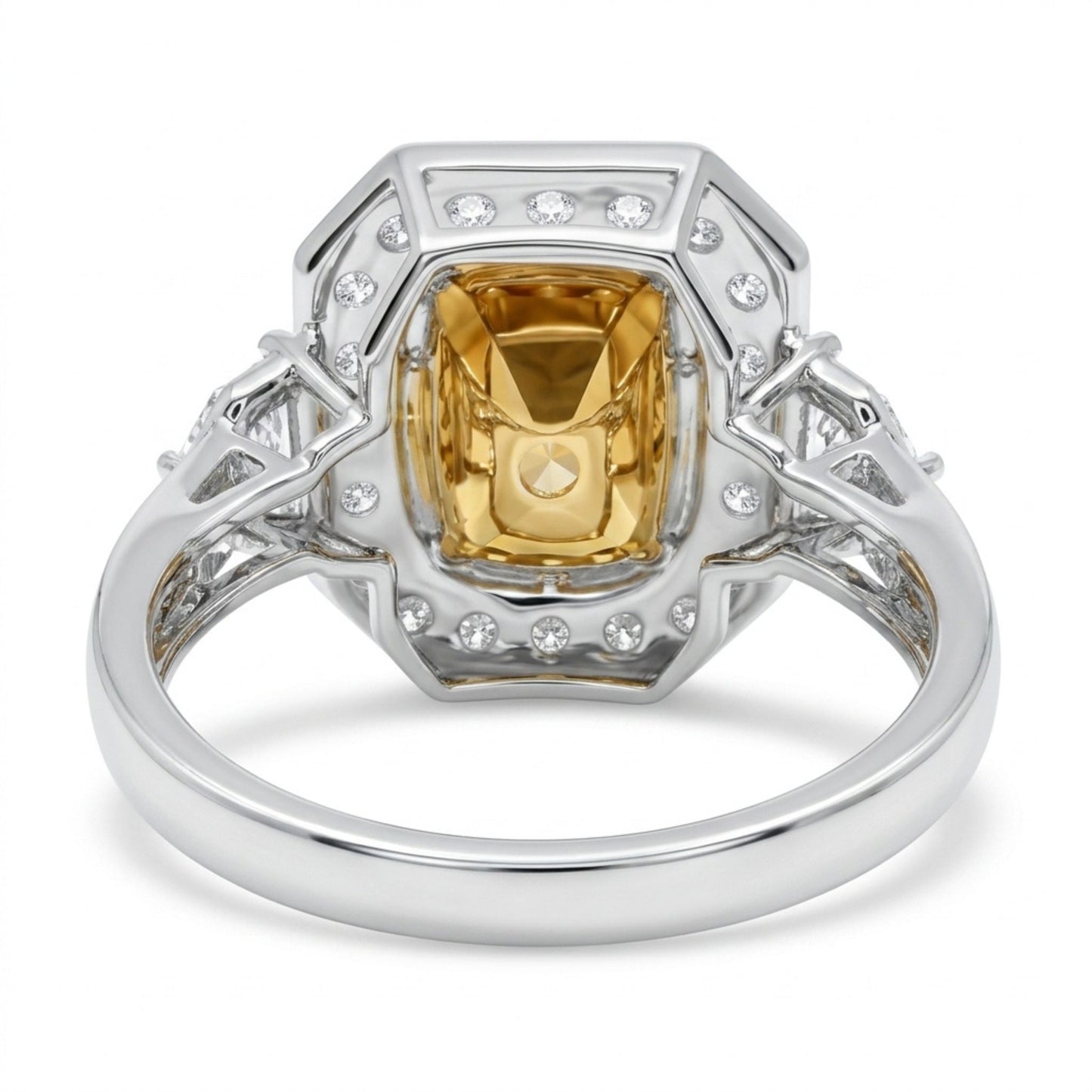 18K 3.02ct Cushion VS Yellow Diamond 1.26cttw Fancy Cut & Round VS White Diamonds Ring
