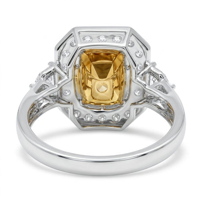 18K 3.02ct Cushion VS Yellow Diamond 1.26cttw Fancy Cut & Round VS White Diamonds Ring