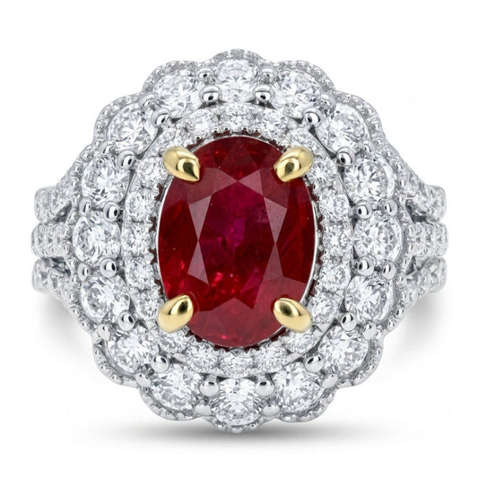 14K 2.04ct Oval Private Collection Burma Ruby 1.50cttw VS White Diamonds Ring