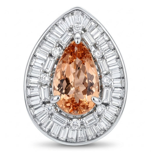 14K 4.00ct Pear Shape Imperial Topaz 2.18cttw VS White Diamonds Ring