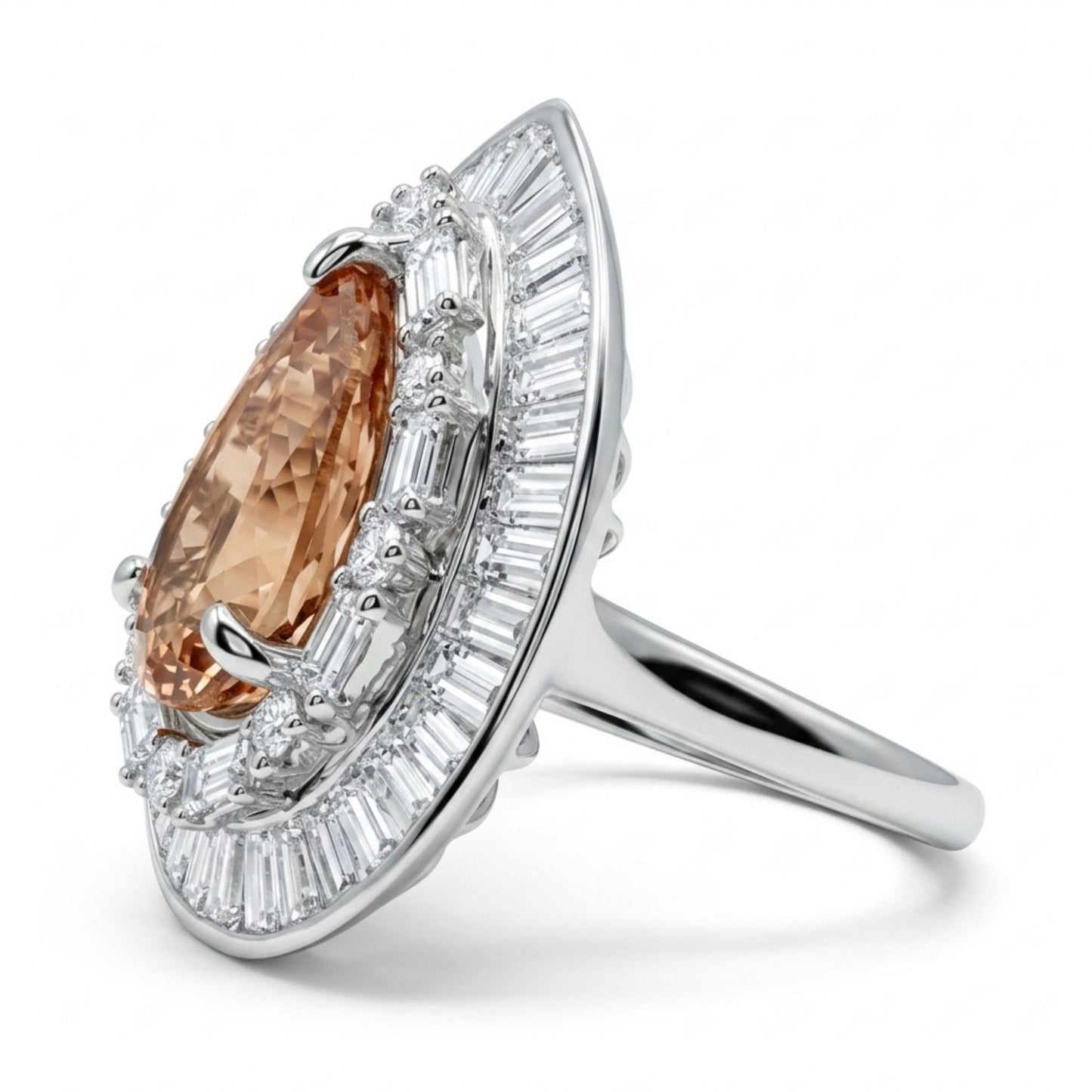14K 4.00ct Pear Shape Imperial Topaz 2.18cttw VS White Diamonds Ring