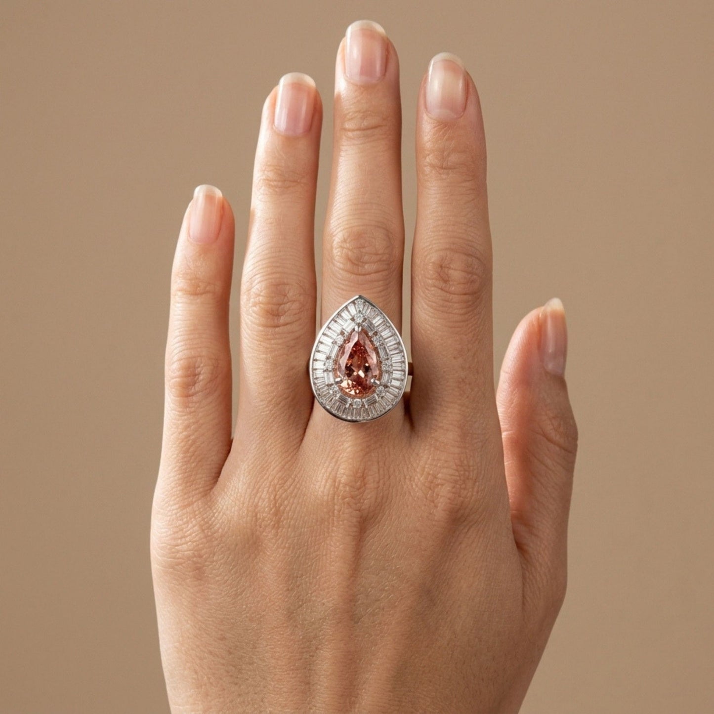 14K 4.00ct Pear Shape Imperial Topaz 2.18cttw VS White Diamonds Ring