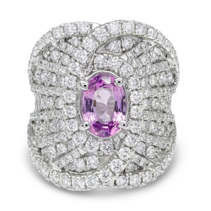 14K 0.79ct Oval Private Collection Unheated Hot Pink Zoisite 1.96cttw VS White Diamonds Ring