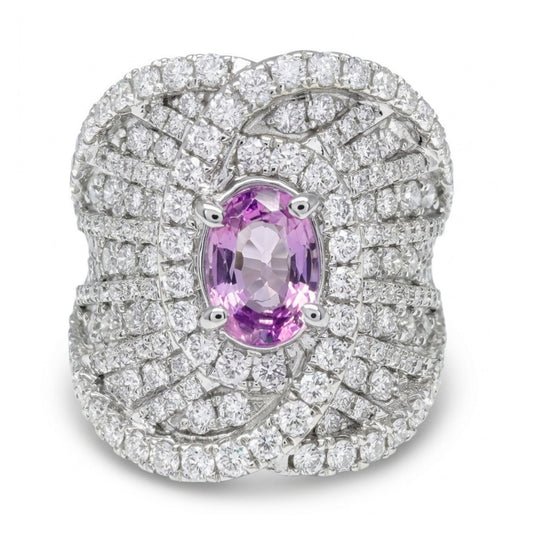 14K 0.79ct Oval Private Collection Unheated Hot Pink Zoisite 1.96cttw VS White Diamonds Ring