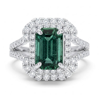 14K 1.56ct Emerald Cut Unheated Green Zoisite 0.82cttw VS White Diamonds Ring