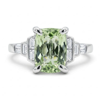 18K 1.65ct Cushion Unheated Apple Green Zoisite 0.29cttw VS White Diamonds Ring