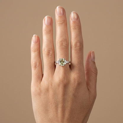 18K 1.65ct Cushion Unheated Apple Green Zoisite 0.29cttw VS White Diamonds Ring
