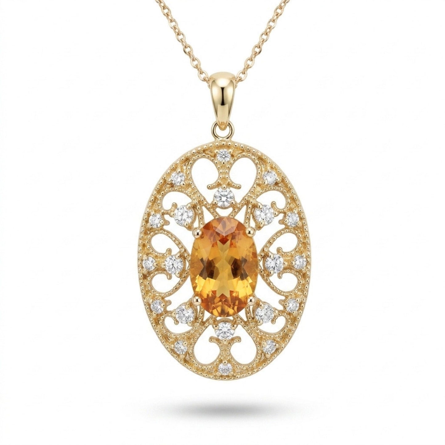 18K 1.56ct Oval Yellow Sapphire 0.24cttw White Diamonds Necklace