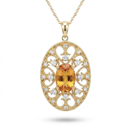 18K 1.56ct Oval Yellow Sapphire 0.24cttw White Diamonds Necklace