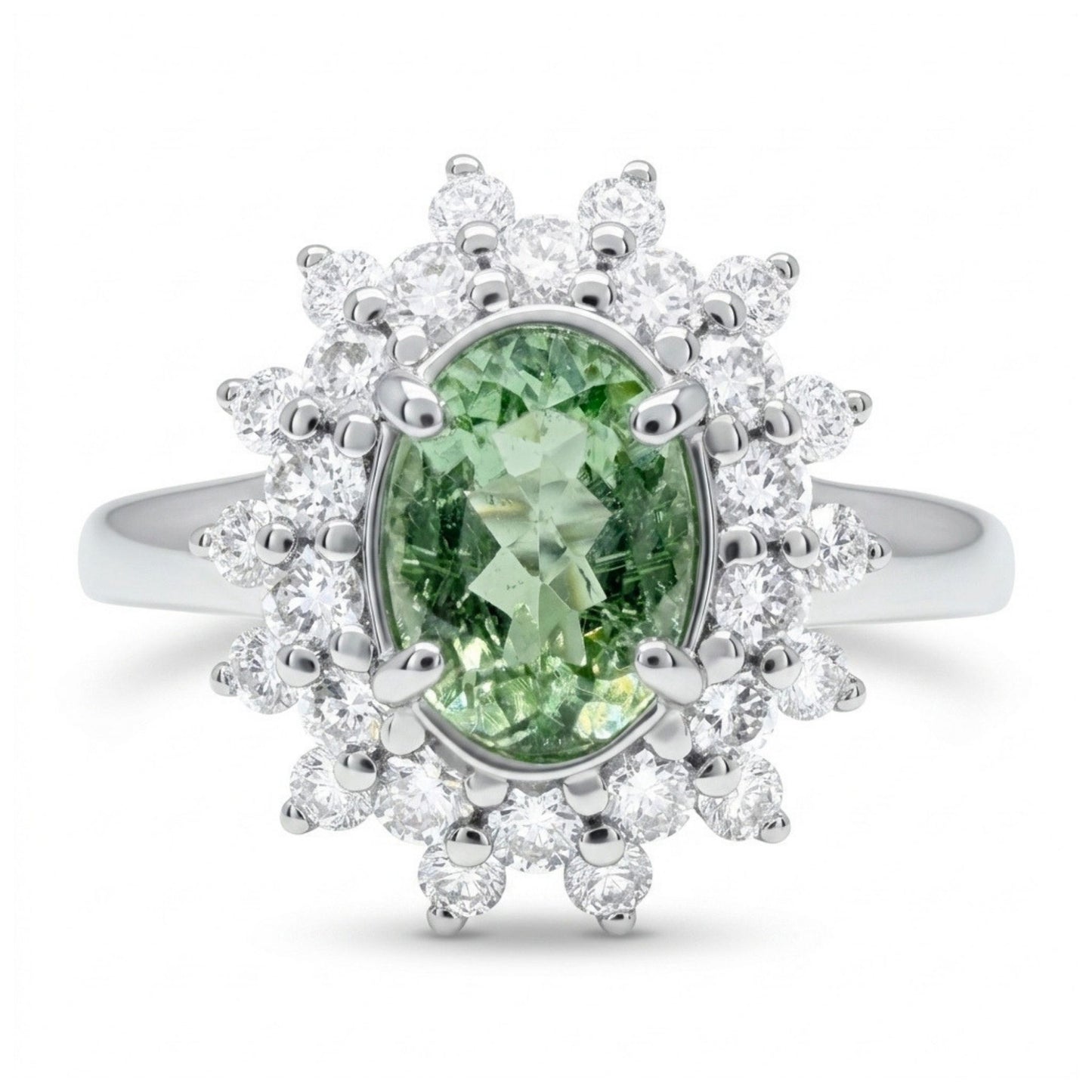 14K 0.81ct Oval Green Paraiba 0.58cttw VS White Diamonds Ring