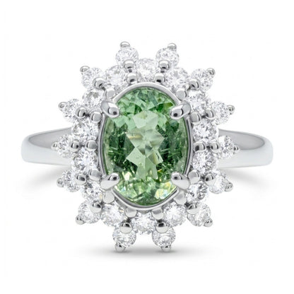 14K 0.81ct Oval Green Paraiba 0.58cttw VS White Diamonds Ring