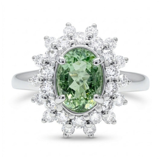 14K 0.81ct Oval Green Paraiba 0.58cttw VS White Diamonds Ring