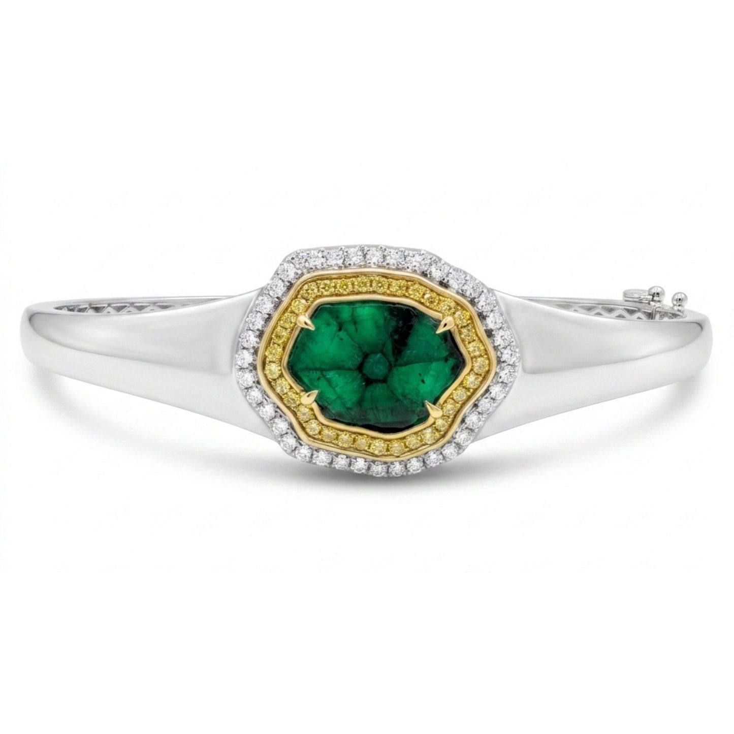 14K 2.05ct Trapiche Emerald 0.41cttw Yellow & White Diamonds Bangle
