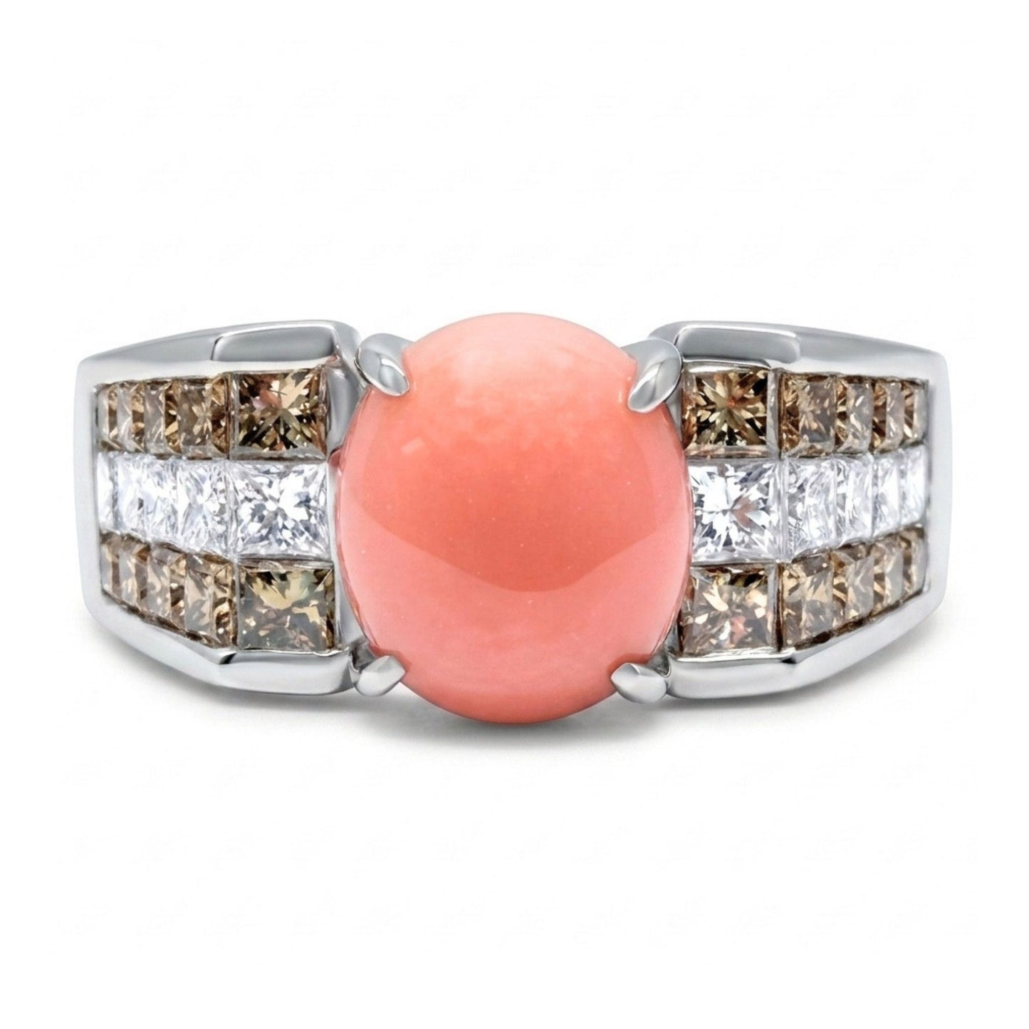 Platinum 1.74ct Oval Conch Pearl 1.00cttw Princess Cut Champagne & White Diamond Ring