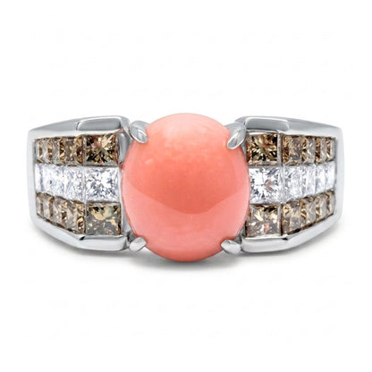 Platinum 1.74ct Oval Conch Pearl 1.00cttw Princess Cut Champagne & White Diamond Ring
