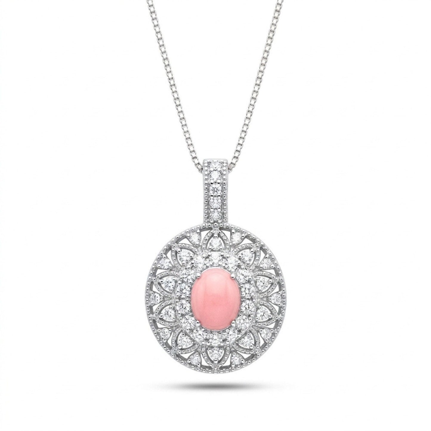 Platinum 1.04ct Oval Conch Pearl 0.51cttw White Diamonds Necklace
