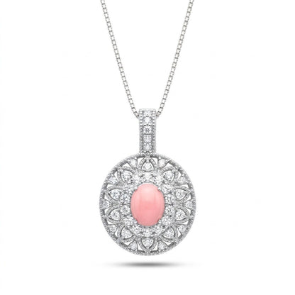Platinum 1.04ct Oval Conch Pearl 0.51cttw White Diamonds Necklace
