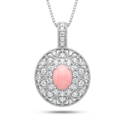 Platinum 1.04ct Oval Conch Pearl 0.51cttw White Diamonds Necklace