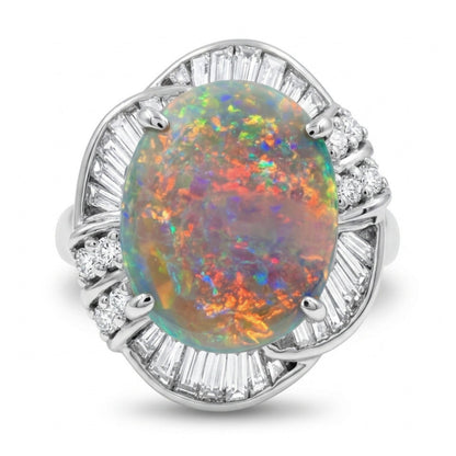 Platinum 2.34ct Oval Black Opal 0.67cttw White Diamonds Ring