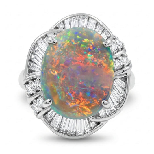Platinum 2.34ct Oval Black Opal 0.67cttw White Diamonds Ring