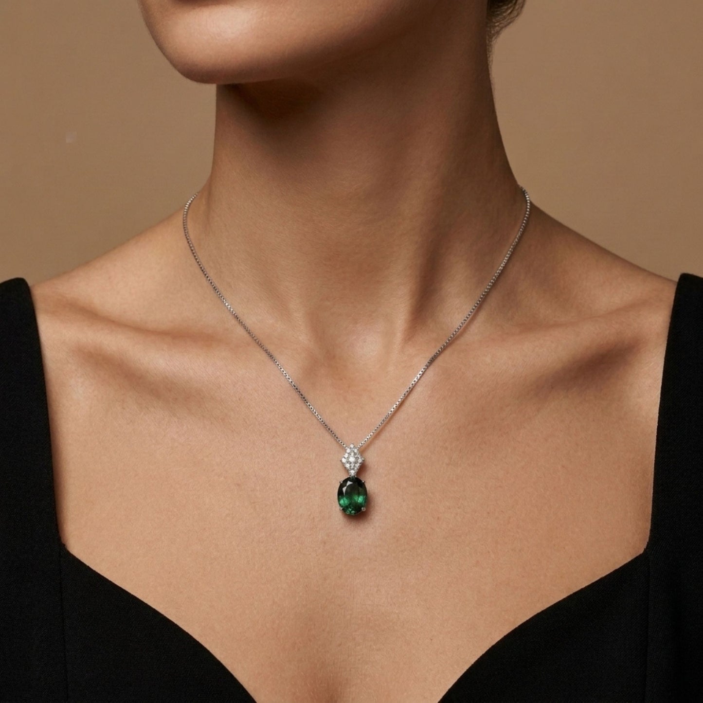 Platinum & 18K 2.10ct Oval Green Tourmaline 0.16cttw White Diamonds Necklace